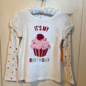 Gymboree White Long Sleeve Birthday Cupcake Tee